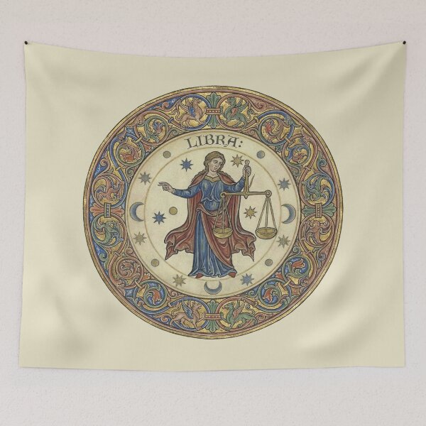 Item preview, Libra Astrological Medallion: Medieval Illuminated Zodiac Scales Art Print designed and sold by FreiherrPK.