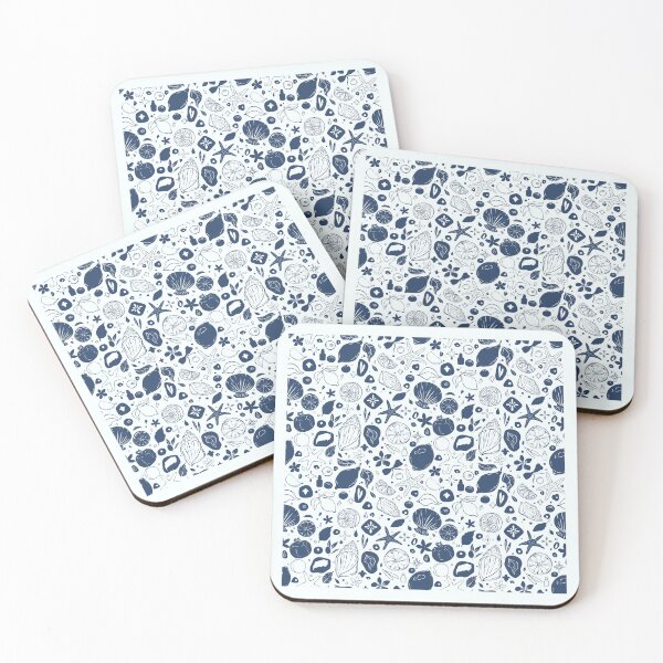 Item preview, Monochrome Navy Ocean Treasures Pattern designed and sold by Sagi Jane Art.