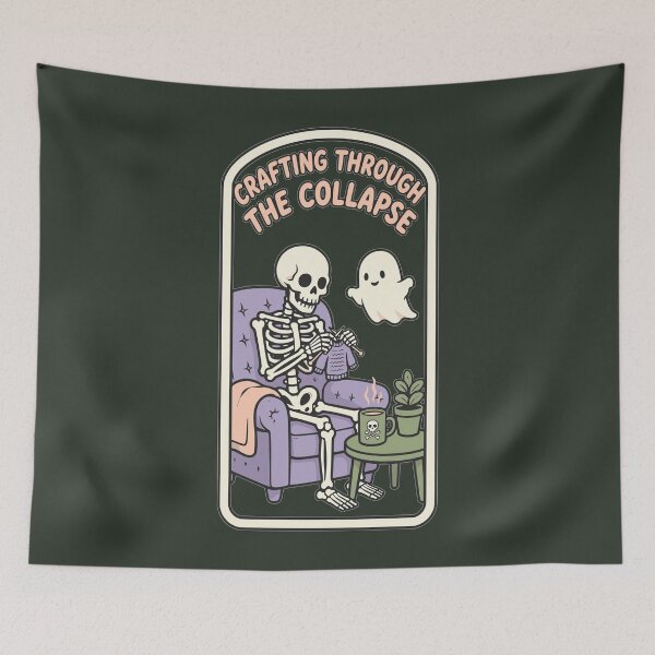 Item preview, Crafting Through the Collapse Skeleton Knitting Humor designed and sold by KungPowUnicorn.