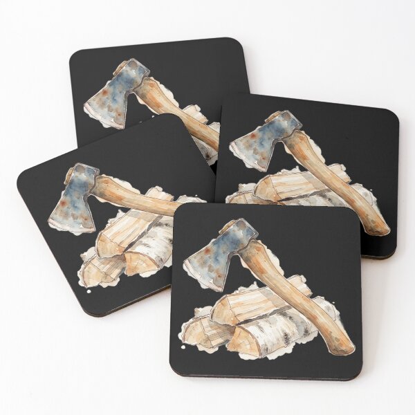 Item preview, Vintage Watercolor Woodcutting Axe And Firewood Logs designed and sold by bvdesignart.