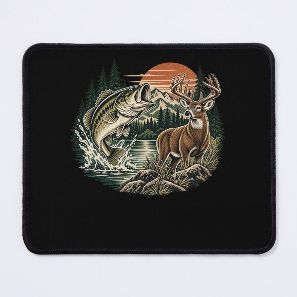 Item preview, Deer Hunting Bass Fishing Outdoorsman Nature Wildlife designed and sold by drawwiika+44.