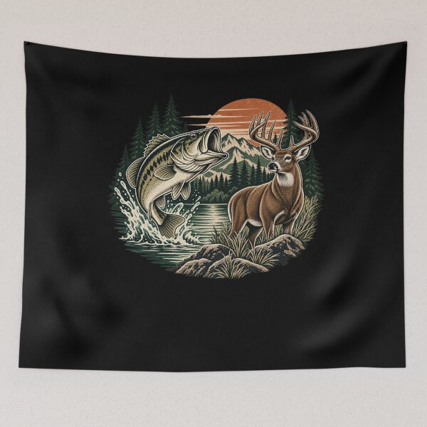 Item preview, Deer Hunting Bass Fishing Outdoorsman Nature Wildlife designed and sold by drawwiika+44.