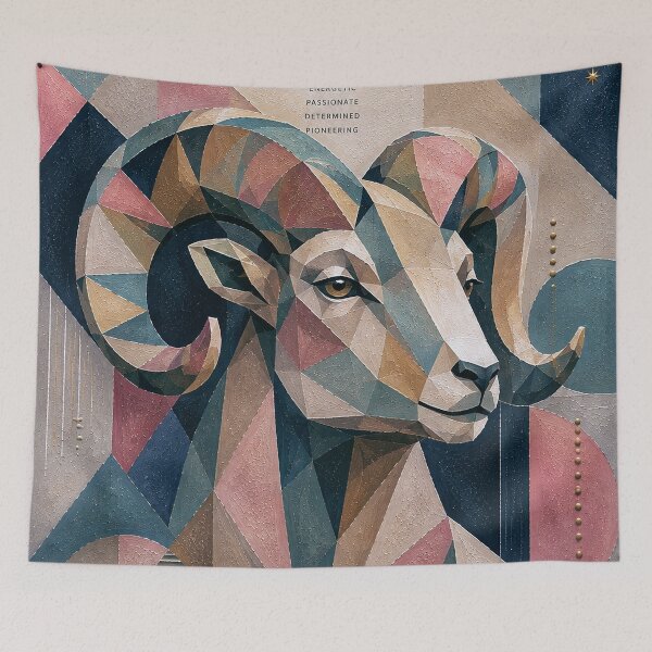 Item preview, Aries Zodiac Cubist Painting – Ram Astrology Art designed and sold by GalleryKauffeld.