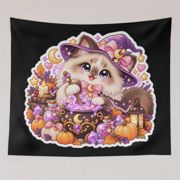 Item preview, Kawaii Ragdoll Witch Cat Halloween designed and sold by Christiana-Art.