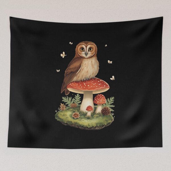 Item preview, Vintage Barn Owl on Amanita Mushroom Forestcore Dark Cottagecore Sticker designed and sold by Youram.