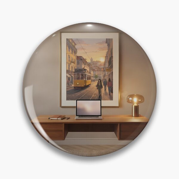 Item preview, Cozy Study & Library Aesthetic: Vintage Lisbon Tram at Sunset, Warm Literary Wall Art & Home Decor Print designed and sold by SOOstudio73.