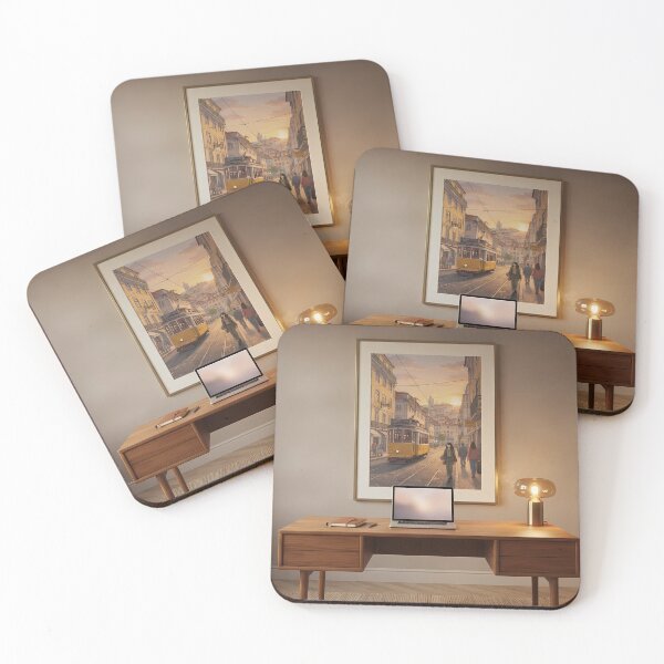 Item preview, Cozy Study & Library Aesthetic: Vintage Lisbon Tram at Sunset, Warm Literary Wall Art & Home Decor Print designed and sold by SOOstudio73.