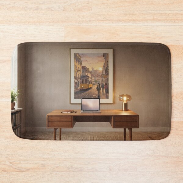 Item preview, Cozy Study & Library Aesthetic: Vintage Lisbon Tram at Sunset, Warm Literary Wall Art & Home Decor Print designed and sold by SOOstudio73.