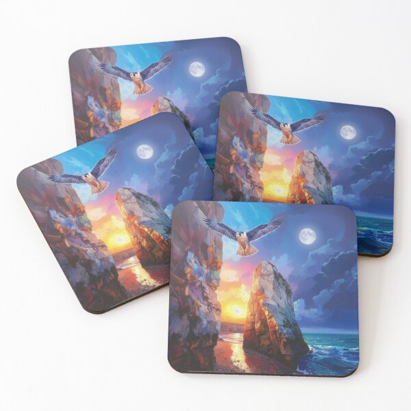 Item preview, Peregrine Flight Between Sun and Moon: Coastal Sea Stacks Wildlife Art designed and sold by chihuahuashower.