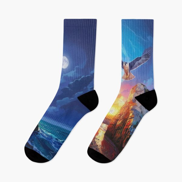 Item preview, Peregrine Flight Between Sun and Moon: Coastal Sea Stacks Wildlife Art designed and sold by chihuahuashower.