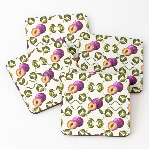 Item preview, Aesthetic Purple Plum and Green Leaves Seamless Pattern designed and sold by DigiBlossom.