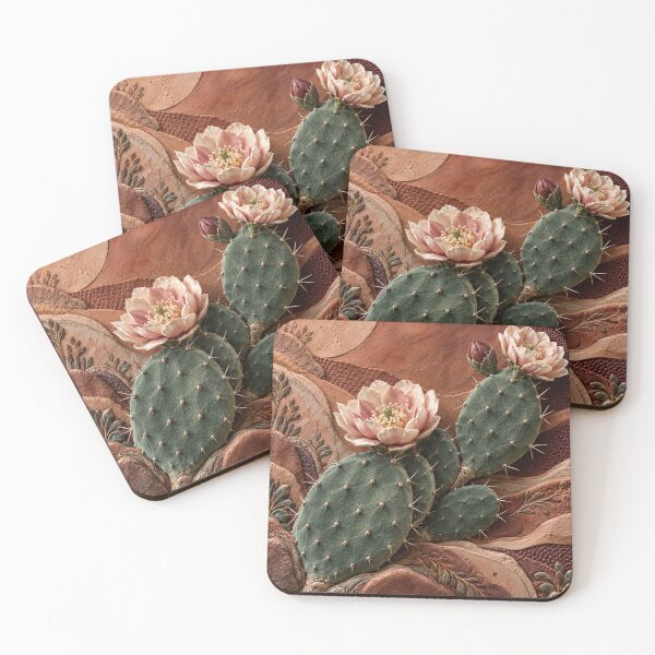 Item preview, Blooming Prickly Pear Cactus – Terracotta Botanical Desert Art Print designed and sold by Kaleidoscope Print.