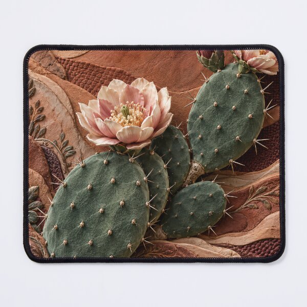 Item preview, Blooming Prickly Pear Cactus – Terracotta Botanical Desert Art Print designed and sold by Kaleidoscope Print.