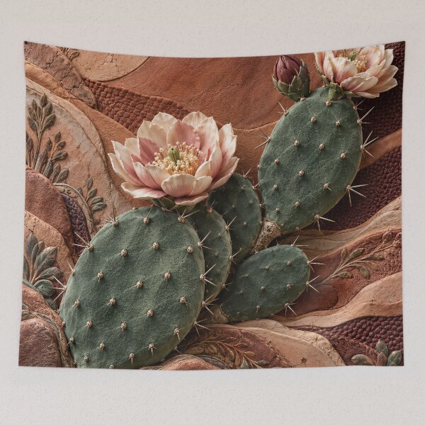 Item preview, Blooming Prickly Pear Cactus – Terracotta Botanical Desert Art Print designed and sold by Kaleidoscope Print.