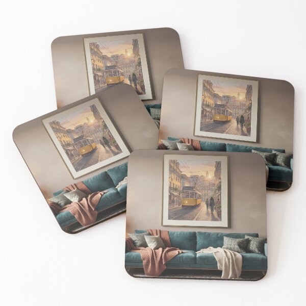 Item preview, Cozy Living Room Aesthetic: Vintage Lisbon Tram at Sunset, Warm Golden Hour Wall Art Print & Home Decor designed and sold by SOOstudio73.