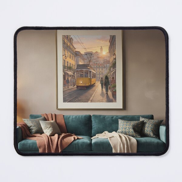 Item preview, Cozy Living Room Aesthetic: Vintage Lisbon Tram at Sunset, Warm Golden Hour Wall Art Print & Home Decor designed and sold by SOOstudio73.