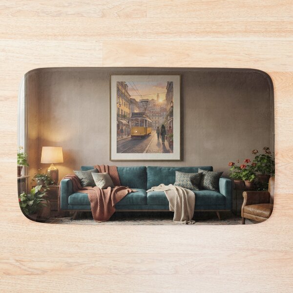Item preview, Cozy Living Room Aesthetic: Vintage Lisbon Tram at Sunset, Warm Golden Hour Wall Art Print & Home Decor designed and sold by SOOstudio73.