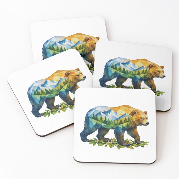 Item preview, Watercolor Geometric Bear Peaks Holiday Mountain Adventure designed and sold by GabeMountainArt.
