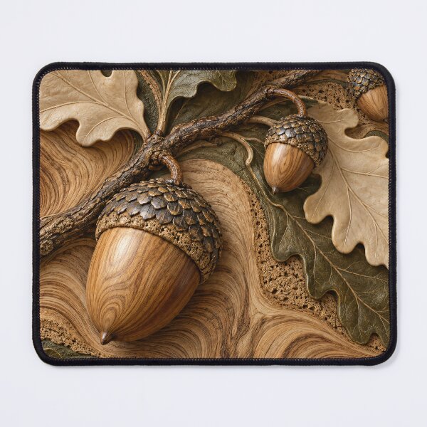Item preview, Wooden Acorns and Oak Leaves – Rustic Autumn Botanical Nature Art Print designed and sold by Kaleidoscope Print.