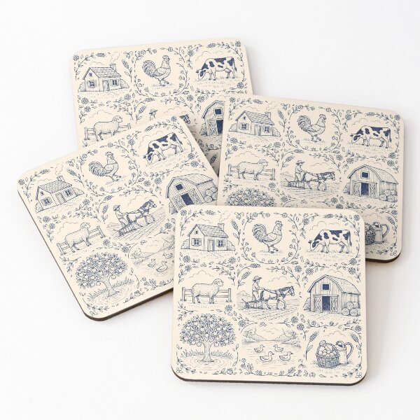 Item preview, Farm Toile de Jouy Pattern | Vintage Farmhouse Animals & Barn Seamless Design designed and sold by Tamas Das.