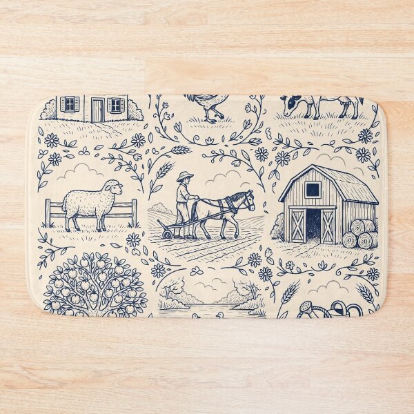Item preview, Farm Toile de Jouy Pattern | Vintage Farmhouse Animals & Barn Seamless Design designed and sold by Tamas Das.