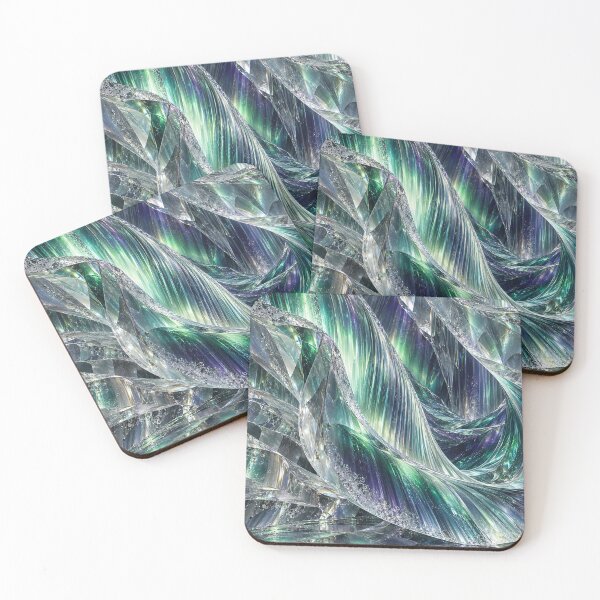 Item preview, Emerald Crystal Waves – Iridescent Glass Abstract Fantasy Art Print designed and sold by Kaleidoscope Print.