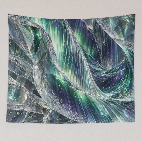Item preview, Emerald Crystal Waves – Iridescent Glass Abstract Fantasy Art Print designed and sold by Kaleidoscope Print.