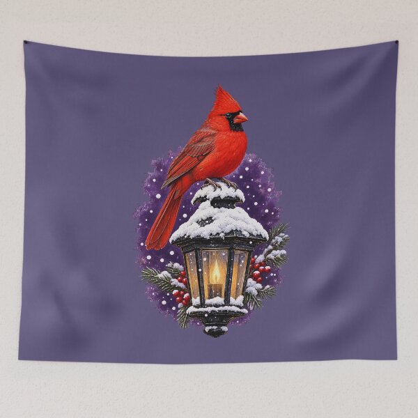 Item preview, Cardinal-Bird Atop A Street-Lantern Winter-Scene designed and sold by taiche.