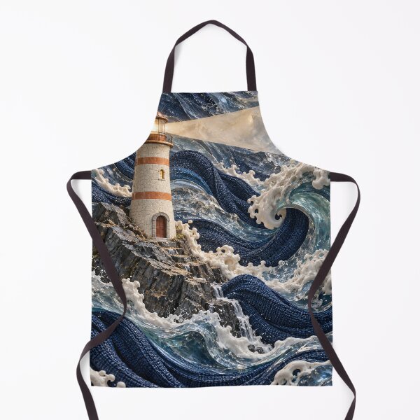 Item preview, Lighthouse in Glass Ocean Waves – Nautical Textile Fantasy Art Print designed and sold by Kaleidoscope Print.