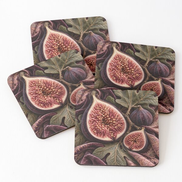 Item preview, Velvet Figs and Fig Leaves – Luxury Botanical Textile Art Print designed and sold by Kaleidoscope Print.