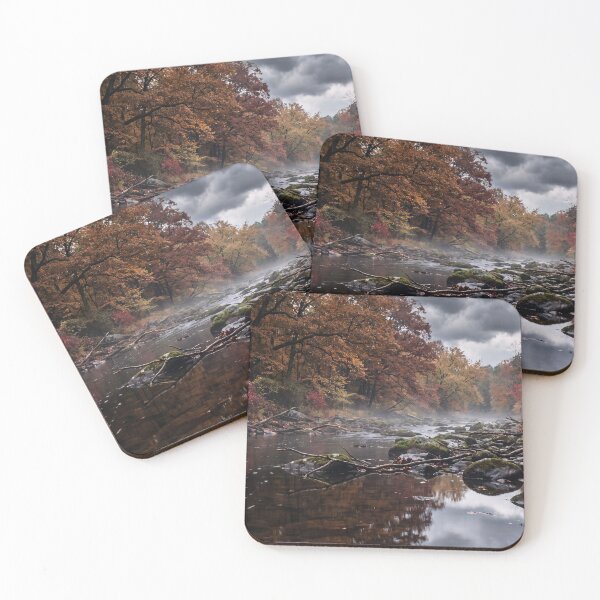 Item preview, Autumn river flowing through vibrant colorful forest landscape with misty morning fog on transparent background designed and sold by Chin2 Motion Studio.