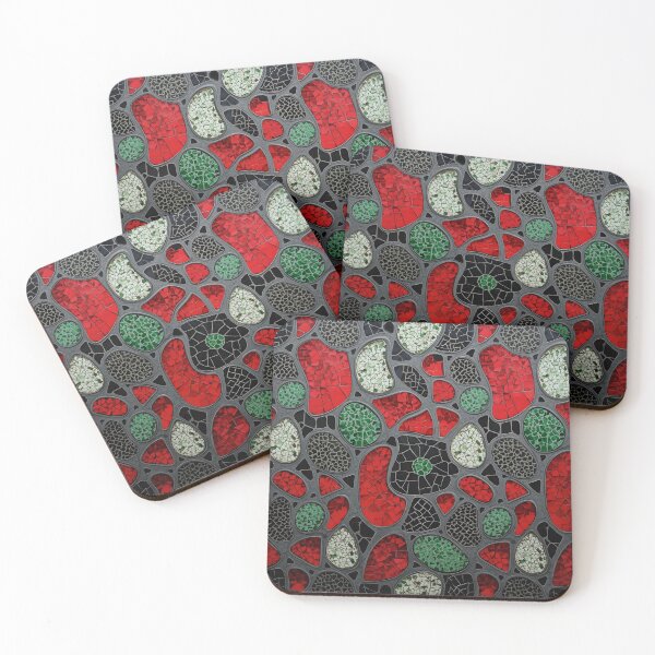 Item preview, Gaudi Inspired Organic Pebble Mosaic Red Green Black Pattern designed and sold by GrinGalore.