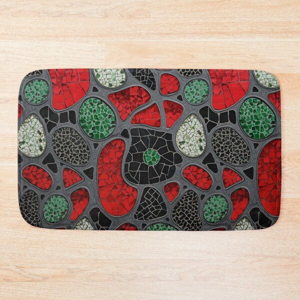 Item preview, Gaudi Inspired Organic Pebble Mosaic Red Green Black Pattern designed and sold by GrinGalore.