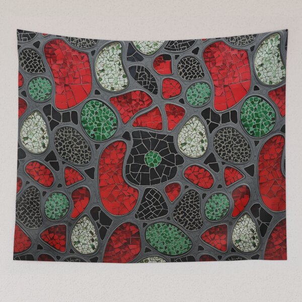 Item preview, Gaudi Inspired Organic Pebble Mosaic Red Green Black Pattern designed and sold by GrinGalore.