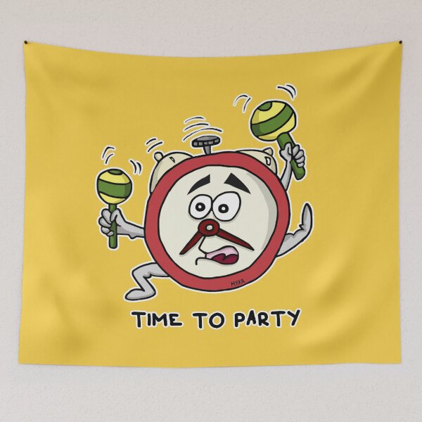 Item preview, Time To Party Sticker | Funny Panicking Alarm Clock Meme designed and sold by MyxaART.