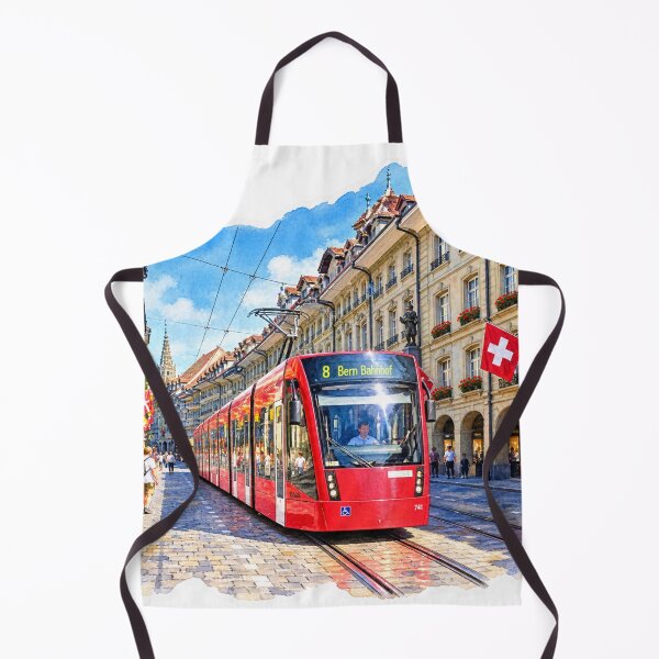 Item preview, Bern Switzerland Red Tram Digital Watercolor designed and sold by SlavaArt.