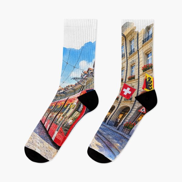 Item preview, Bern Switzerland Red Tram Digital Watercolor designed and sold by SlavaArt.