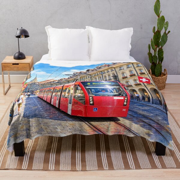 Item preview, Bern Switzerland Red Tram Digital Watercolor designed and sold by SlavaArt.