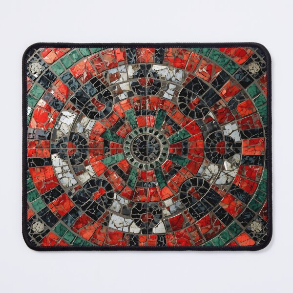 Item preview, Gaudi Inspired Circular Mosaic Rosette Red Green Black Pattern designed and sold by GrinGalore.
