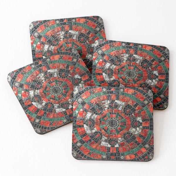 Item preview, Gaudi Inspired Circular Mosaic Rosette Red Green Black Pattern designed and sold by GrinGalore.