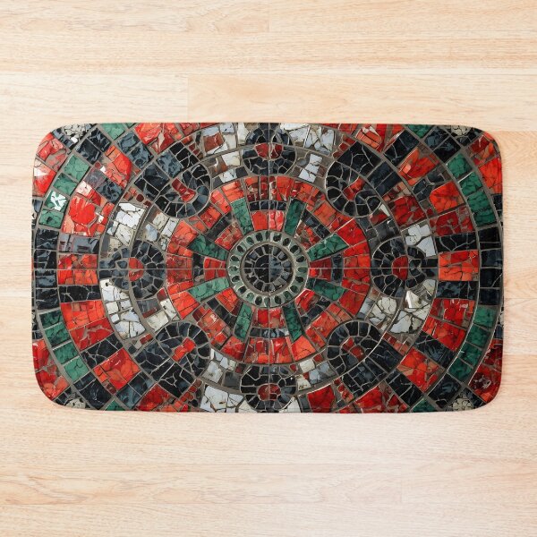 Item preview, Gaudi Inspired Circular Mosaic Rosette Red Green Black Pattern designed and sold by GrinGalore.