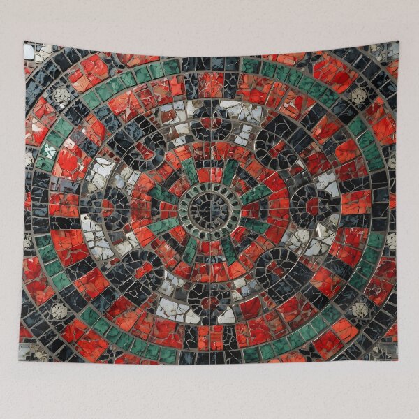 Item preview, Gaudi Inspired Circular Mosaic Rosette Red Green Black Pattern designed and sold by GrinGalore.