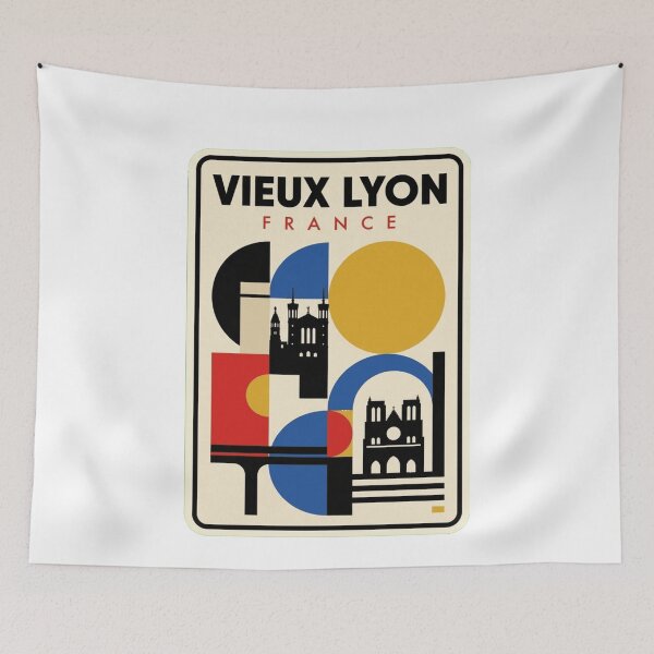 Aperçu de l'œuvre Rétro Vieux Lyon Bauhaus Géométrique Skyline créée et vendue par k3rstman1.
