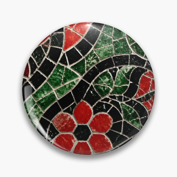 Item preview, Gaudi Inspired Red Floral Swirl Mosaic Black Tile Print Pattern designed and sold by GrinGalore.