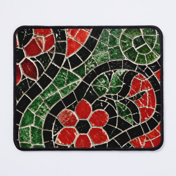 Item preview, Gaudi Inspired Red Floral Swirl Mosaic Black Tile Print Pattern designed and sold by GrinGalore.