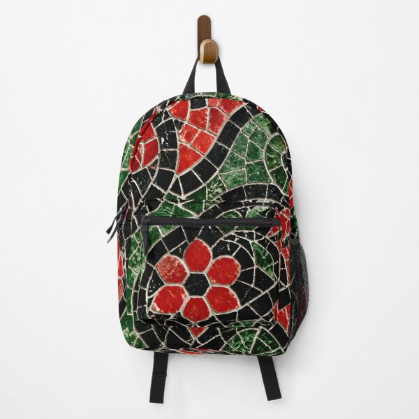 Item preview, Gaudi Inspired Red Floral Swirl Mosaic Black Tile Print Pattern designed and sold by GrinGalore.