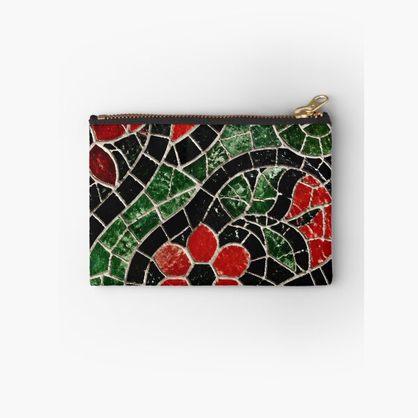 Item preview, Gaudi Inspired Red Floral Swirl Mosaic Black Tile Print Pattern designed and sold by GrinGalore.