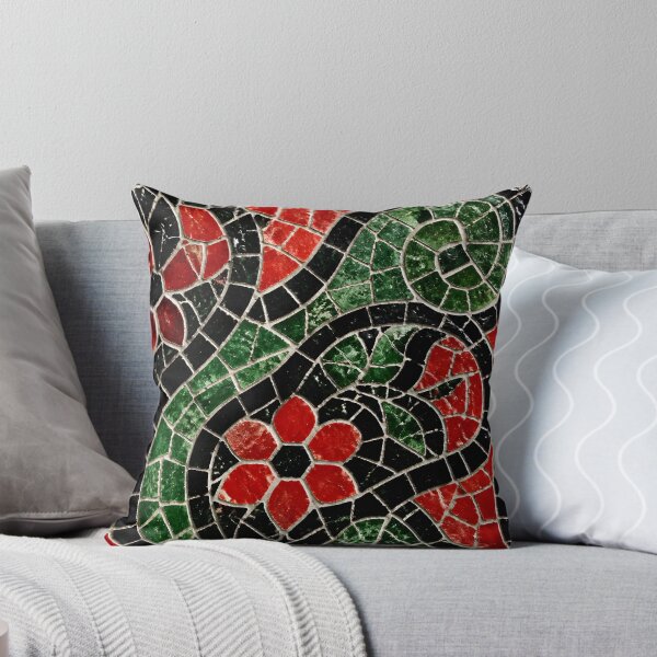 Item preview, Gaudi Inspired Red Floral Swirl Mosaic Black Tile Print Pattern designed and sold by GrinGalore.