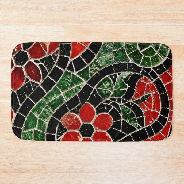Item preview, Gaudi Inspired Red Floral Swirl Mosaic Black Tile Print Pattern designed and sold by GrinGalore.