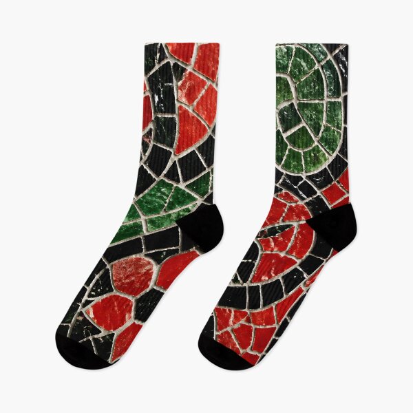 Item preview, Gaudi Inspired Red Floral Swirl Mosaic Black Tile Print Pattern designed and sold by GrinGalore.